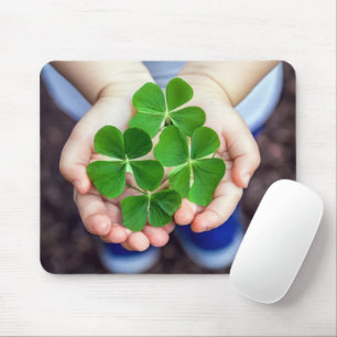 Four-Leaf Clovers In Little Hands Mouse Pad