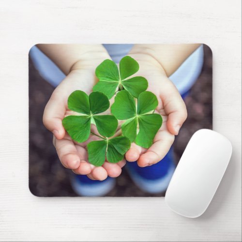 Four_Leaf Clovers In Little Hands Mouse Pad