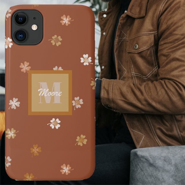 Four Leaf Clovers on dark in rustic earthtones Case-Mate iPhone Case (Four Leaf Clovers on dark in rustic earthtones Case-Mate iPhone Case by Leapfroglisics Shop)