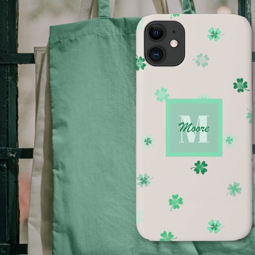 Four Leaf Clovers scattered on cement white iPhone 11 Case
