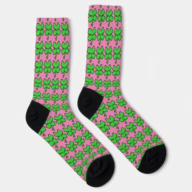 Four Leaf Clovers St. Patrick's Day Lucky Pink Socks (Right)
