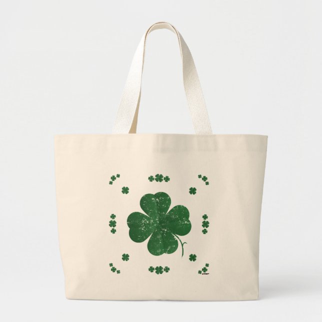 Four Leaf Clovers - vintage style Large Tote Bag (Front)