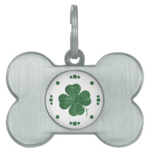 Four Leaf Clovers - vintage style Pet Name Tag