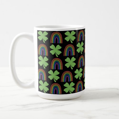 Four Leaf Clovers with Rainbows Pattern Coffee Mug
