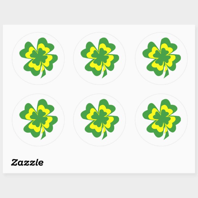 Four leaf green clover classic round sticker (Sheet)