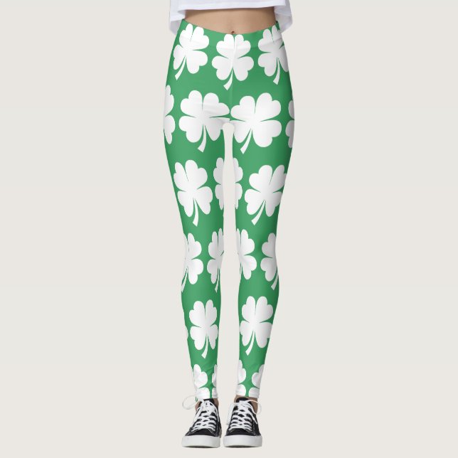 Four Leaf Lucky Clover Saint Patrick's Day Leggings (Front)