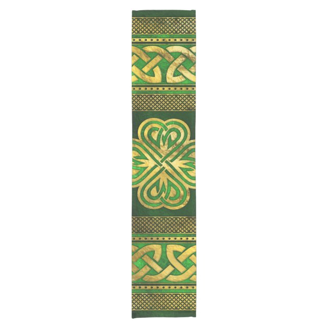 Four-leaf Lucky Clover Shamrock Ornament Short Table Runner (Front)