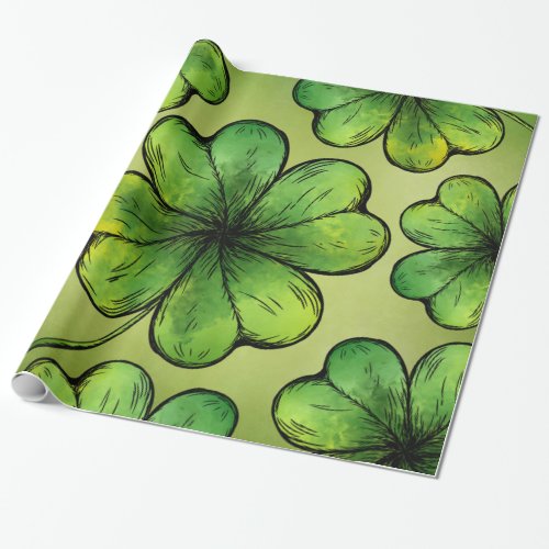 Four_leaf Lucky Clover Shamrock Pattern Wrapping Paper