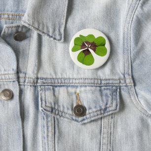 Four Leaf Lucky Clover St Patricks Day Good Luck Button