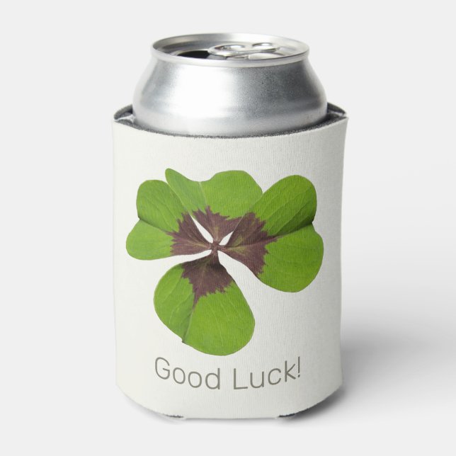 Four Leaf Lucky Clover St Patricks Day Good Luck Can Cooler (Can Front)