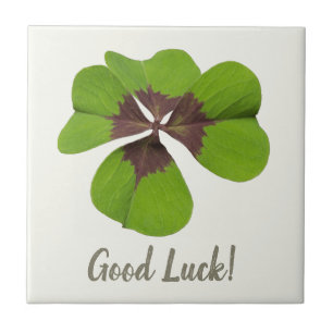 Four Leaf Lucky Clover St Patricks Day Good Luck Ceramic Tile