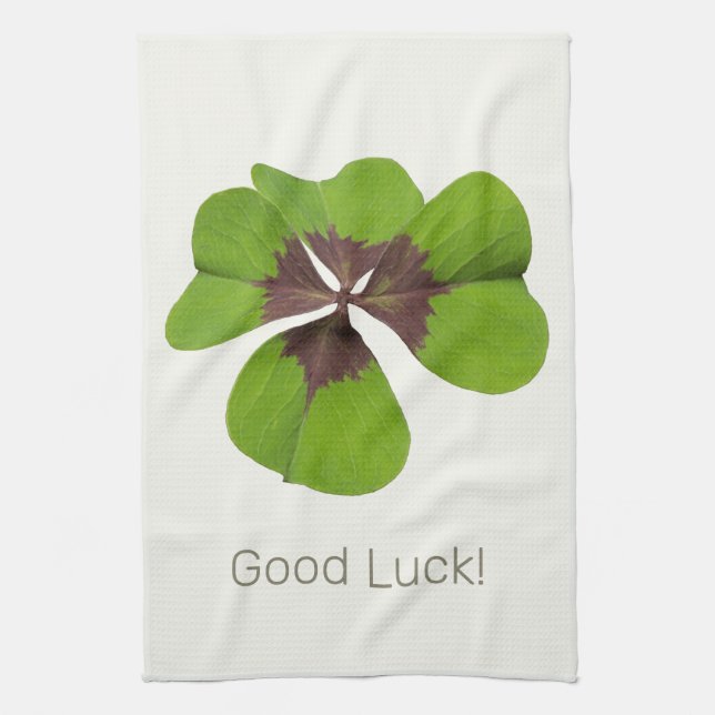 Four Leaf Lucky Clover St Patricks Day Good Luck Kitchen Towel (Vertical)