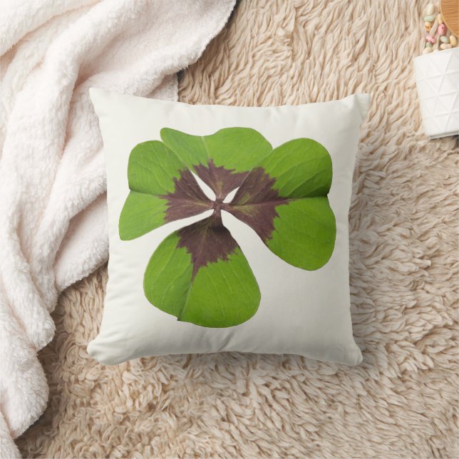 Four Leaf Lucky Clover St Patricks Day Good Luck Throw Pillow (Blanket)