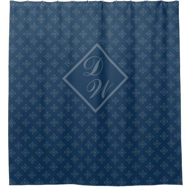 Four Leaf Rosette Airforce Blue Foulard Pattern Shower Curtain (Front)