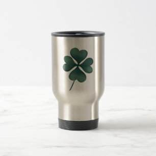Four Leaf Single Clover Green Watercolor Travel Mug