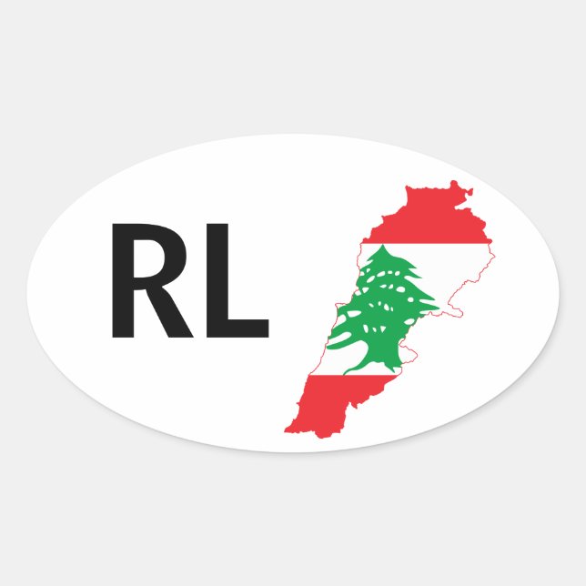 FOUR Lebanon Flag Map Oval Sticker (Front)