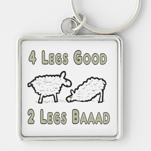 Four Legs Good Funny Sheep Pun Keychain (Front)