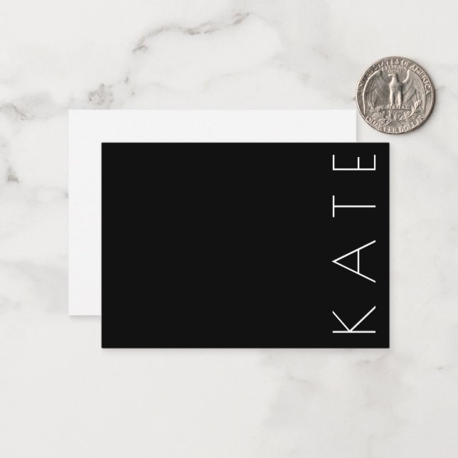 Four Letter Black White  Modern Minimal Chic Note Card (Front/Back In Situ)