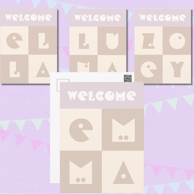 Four letter newborn baby girl name congratulation postcard (Creator Uploaded)