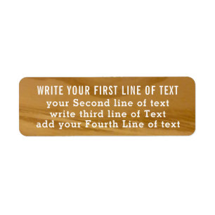four lines of editable text on faux wood, rustic label