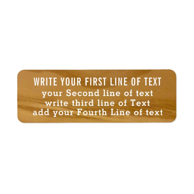 four lines of editable text on faux wood, rustic label (Front)