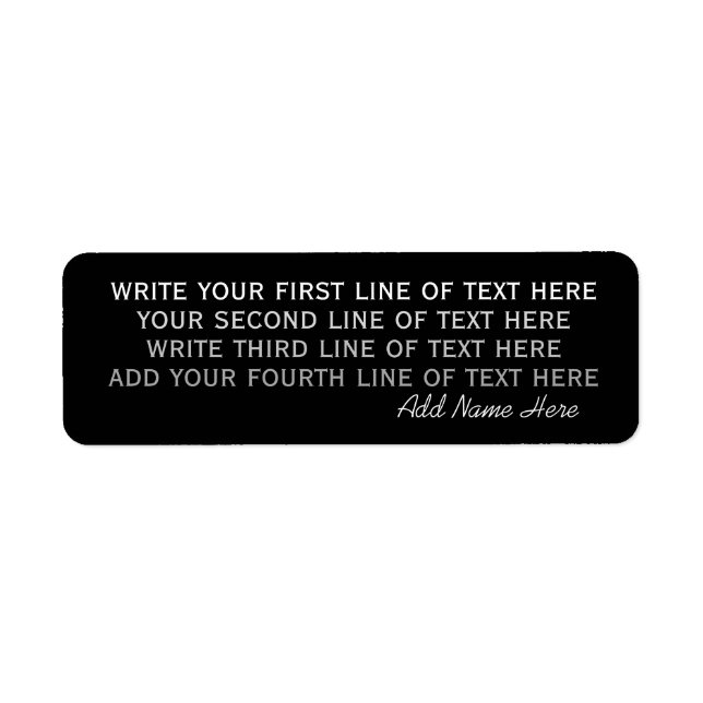 four lines of editable text on simple basic black label (Front)