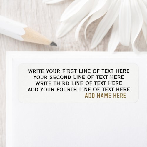 four lines of editable text on simple basic white label