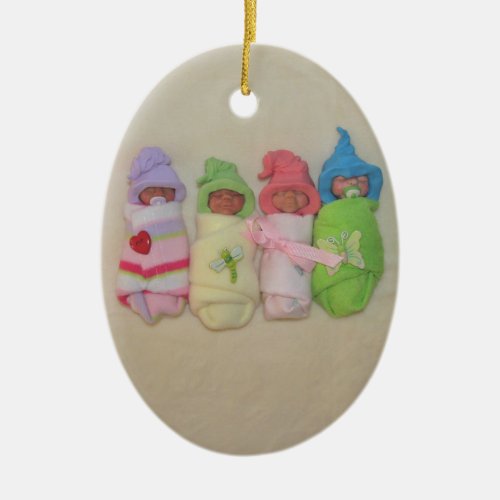 Four Little Babies Polymer Clay Sculptures Ceramic Ornament