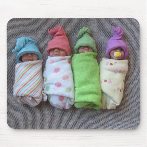 Four Little Babies Polymer Clay Sculptures Mouse Pad