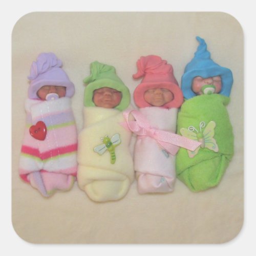 Four Little Babies Polymer Clay Sculptures Square Sticker