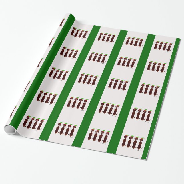Four Little Dachshunds Christmas Wrapping Paper (Unrolled)