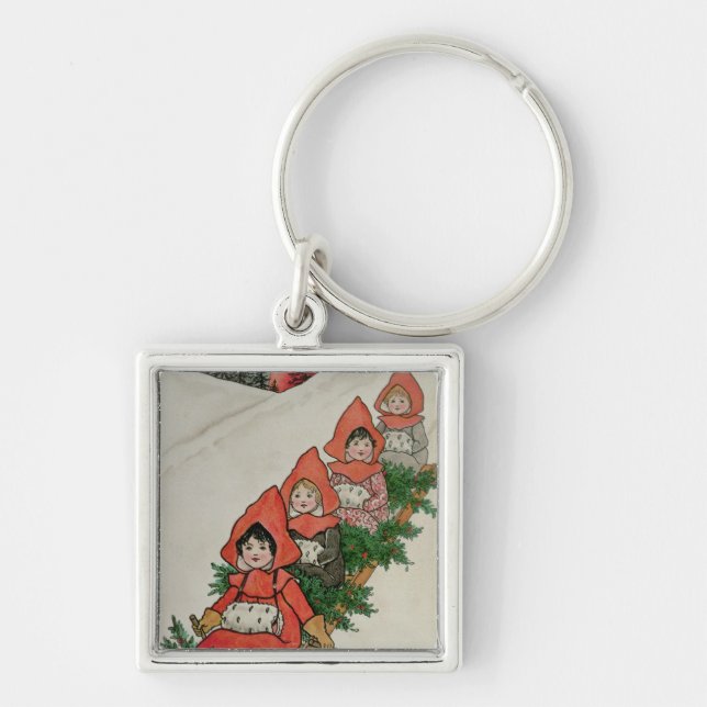 Four Little Girls on a Sledge Keychain (Front)