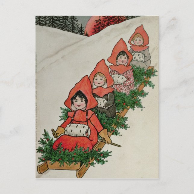 Four Little Girls on a Sledge Postcard (Front)