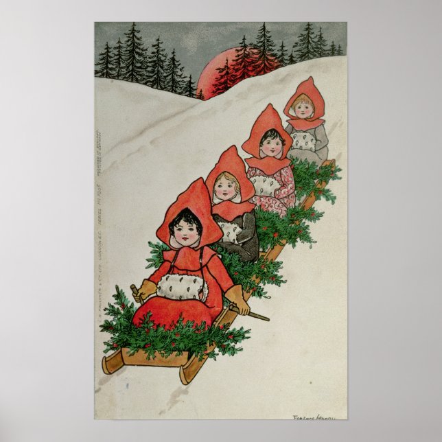 Four Little Girls on a Sledge Poster (Front)