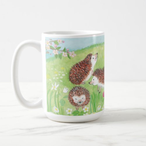 Four Little Hedgehogs in the Flowering Meadow Coffee Mug