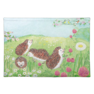 Four Little Hedgehogs in the Meadow Cloth Placemat
