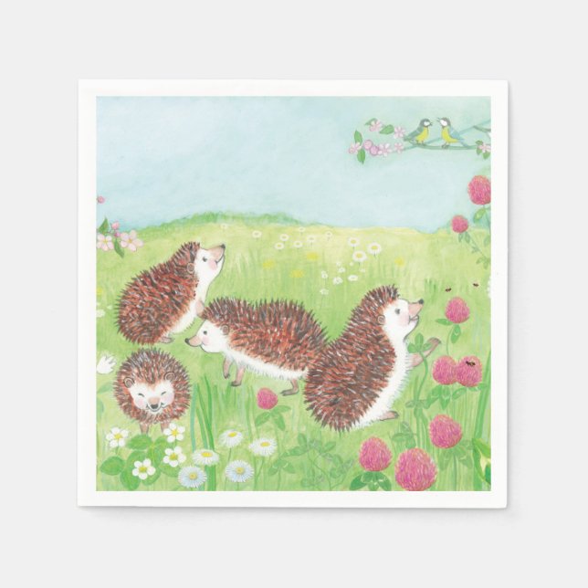 Four Little Hedgehogs in the Meadow Napkins (Front)