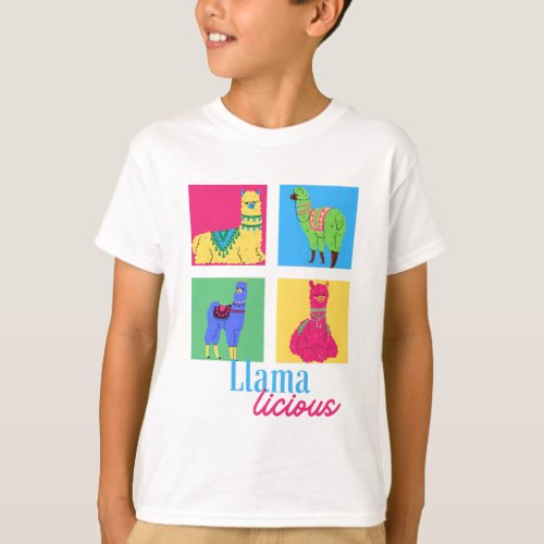 Four Llamas Four Colors One Llama Licious Design T_Shirt