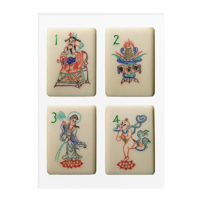 Four Mah-Jong Flower tiles Acrylic Print (Front)