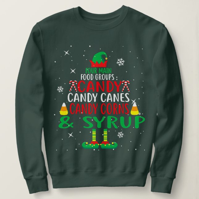 Four Main Food Groups Elf Buddy Christmas Pajama X Sweatshirt (Design Front)