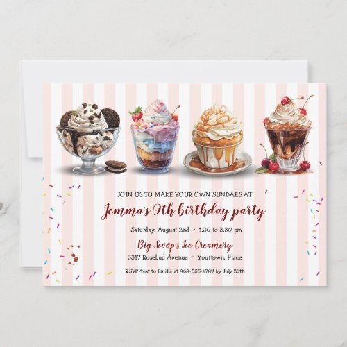 Four Make Your Own Ice Cream Sundaes Birthday Invitation