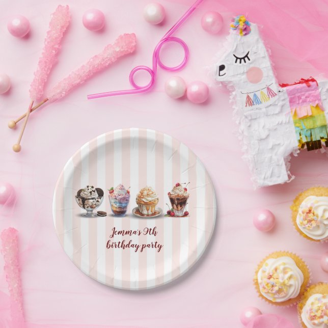 Four Make Your Own Ice Cream Sundaes Birthday Paper Plates (Party)