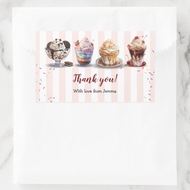 25 Ice Cream Sundae Stickers – Party Favors, Birthday Supplies, Teacher Treats