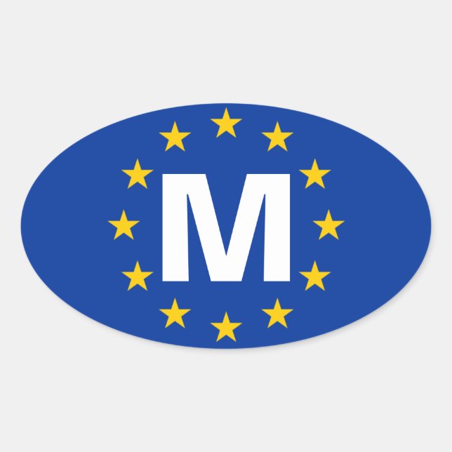 FOUR Malta "M" European Union Flag Oval Sticker (Front)