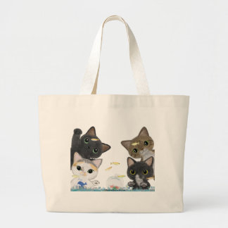 Four Medaka Cats Large Tote Bag