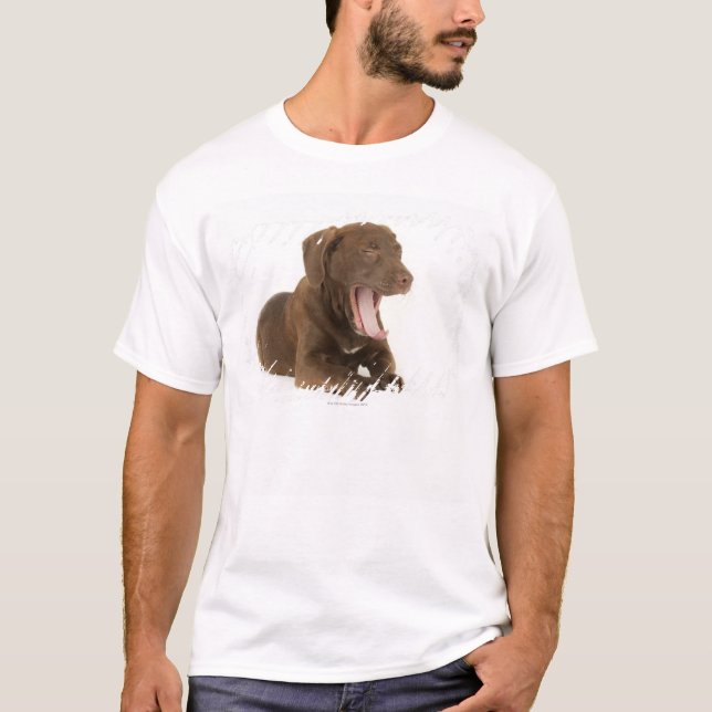 Four-Month-Old Chocolate Lab Puppy Yawning T-Shirt (Front)
