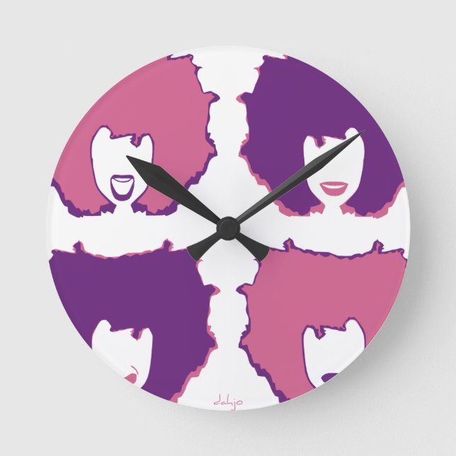 FOUR MOODS in PINK and PURPLE Round Clock (Front)