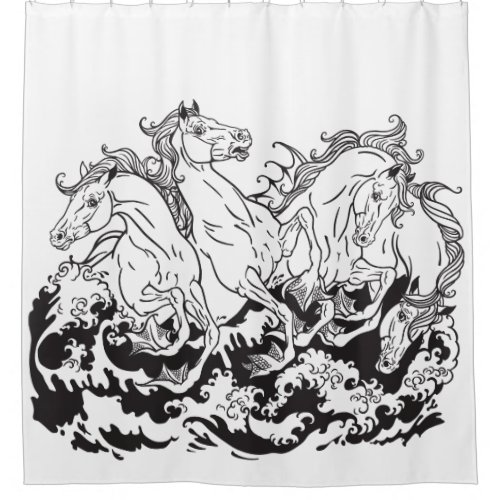 four mythological seahorses shower curtain