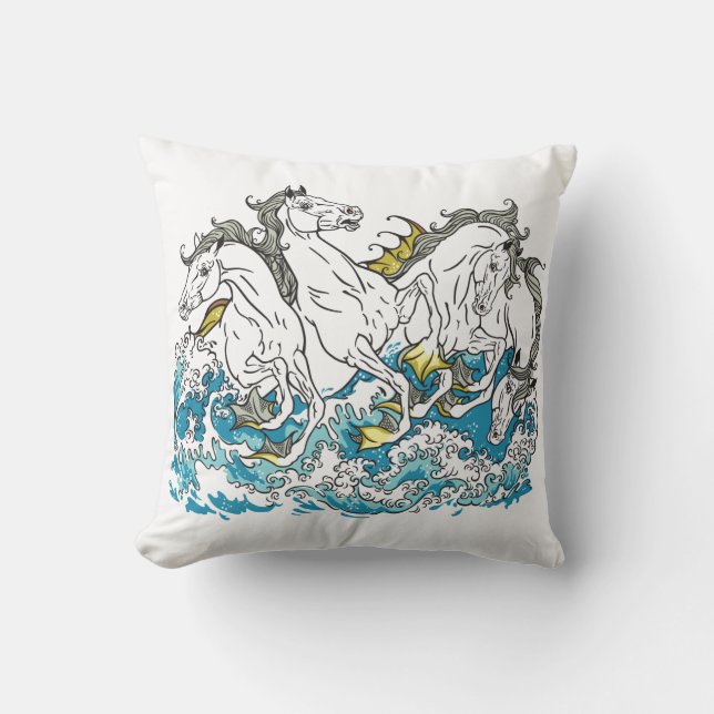 four mythological seahorses throw pillow (Front)