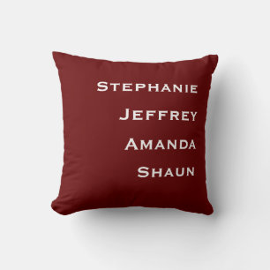 Four Names Burgundy and White Square Throw Throw Pillow
